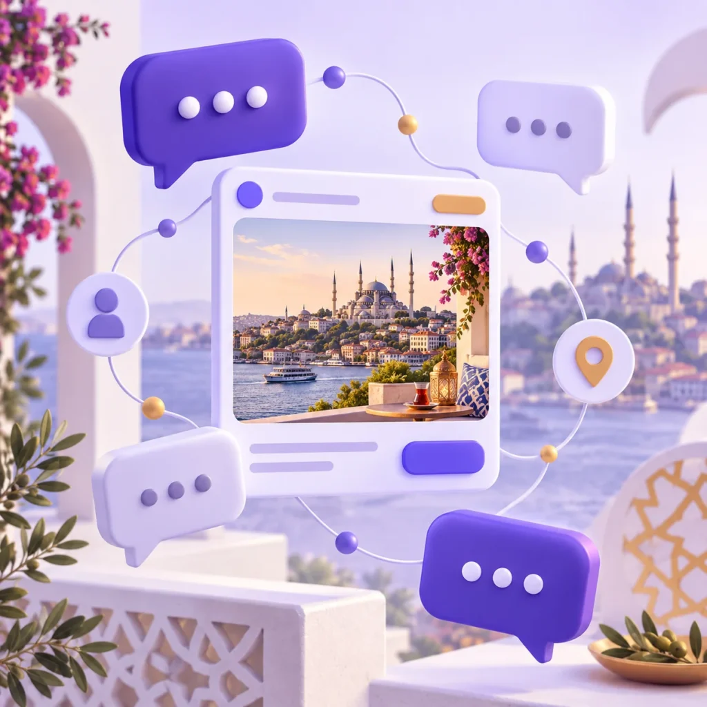 Sohbet arayüzünde bağlama uygun reklam kartını ve Türkiye pazarını temsil eden illüstrasyon