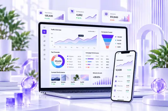 Web sitesi, reklam ve e-ticaret performansını birlikte gösteren analiz çalışma alanı